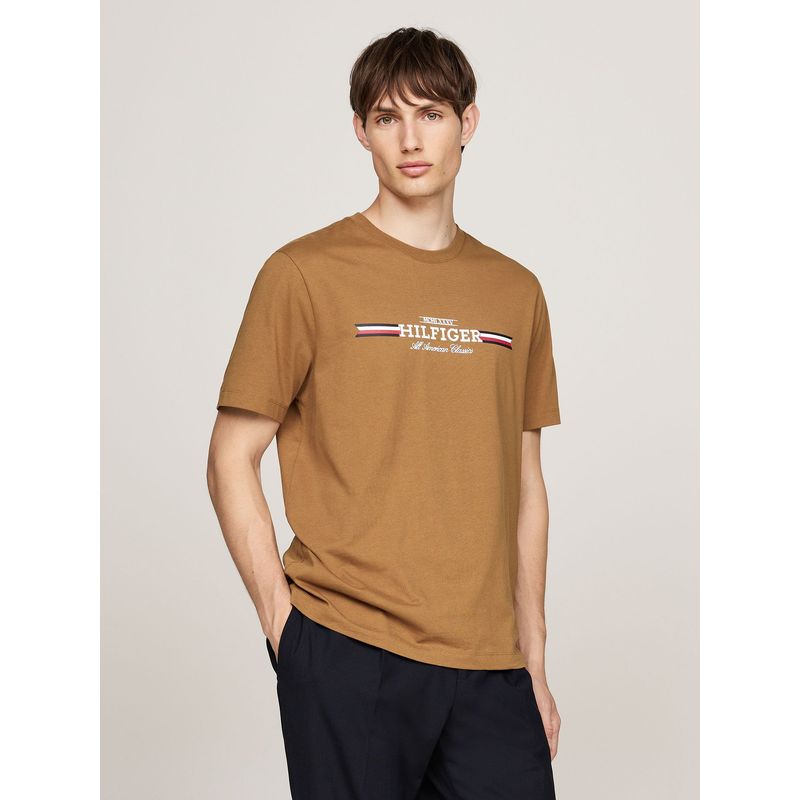 TOMMY HILFIGER - Polera Hilfiger Chest Stripe Logo Beige Tommy Hilfiger