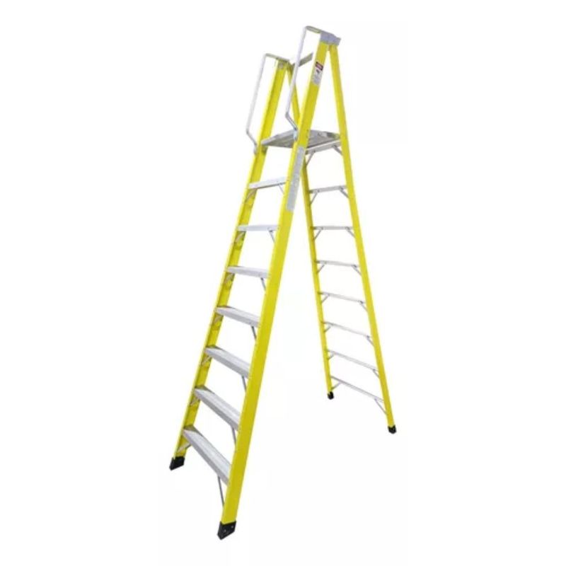 GENERICO - Escalera Industrial Plataforma Fibra De Vidrio 8 Peldaños Amarilla