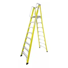 GENERICO - Escalera Industrial Plataforma Fibra De Vidrio 8 Peldaños Amarilla