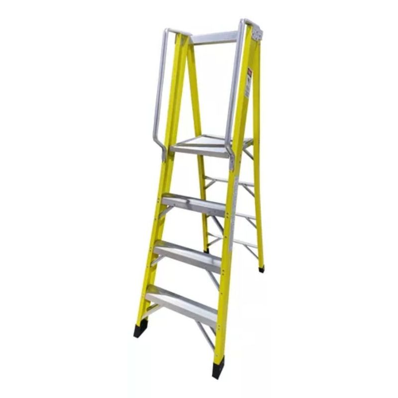 GENERICO - Escalera Industrial Plataforma Fibra De Vidrio 4 Peldaños Amarilla