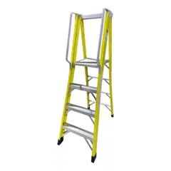 GENERICO - Escalera Industrial Plataforma Fibra De Vidrio 4 Peldaños Amarilla