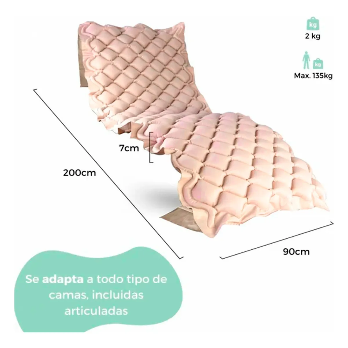 GENERICO - Colchon Antiescaras Inflable Hasta 135kg De 1 Plaza