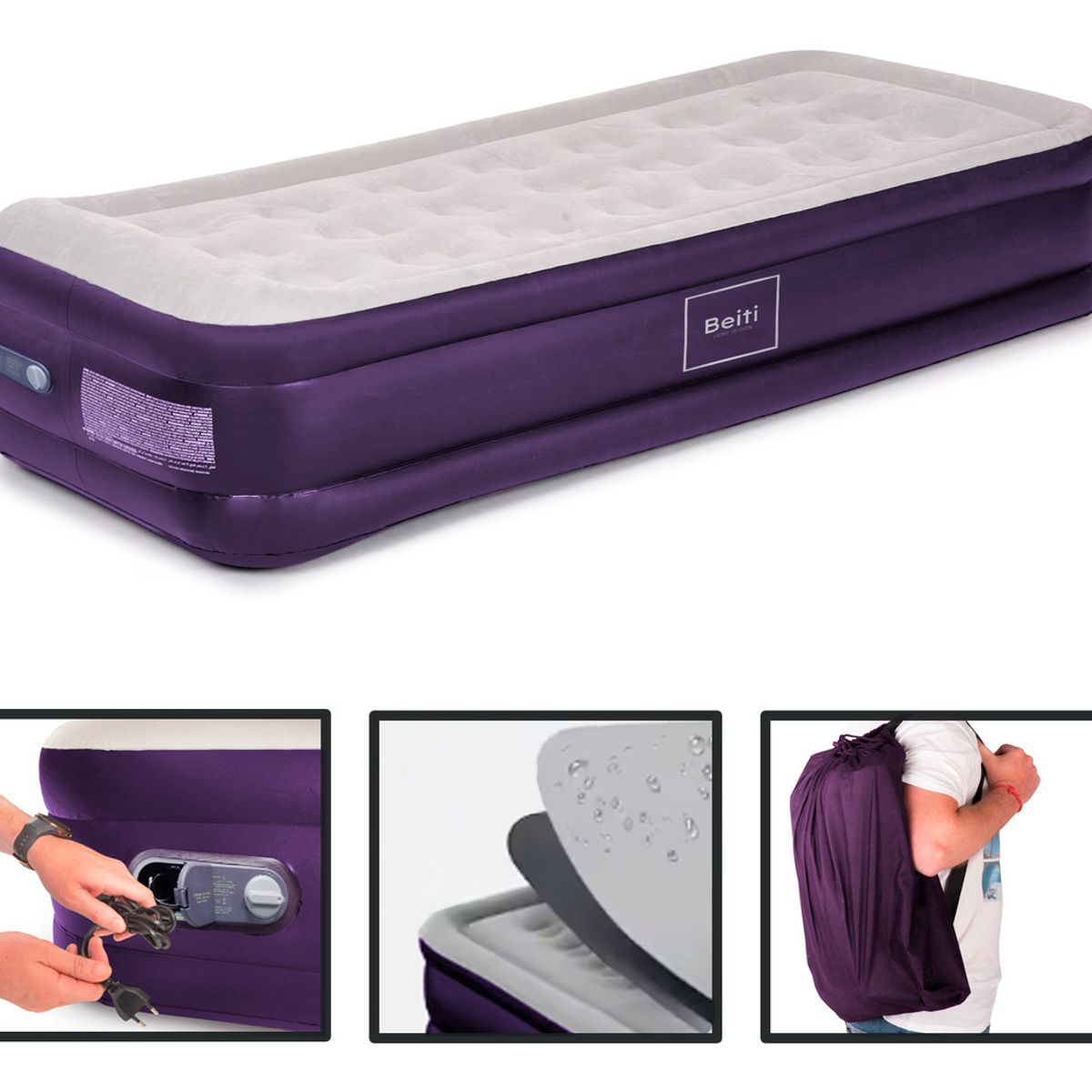 GENERICO - Colchon Inflable Electrico camping glamping 1 Plaza 45cm