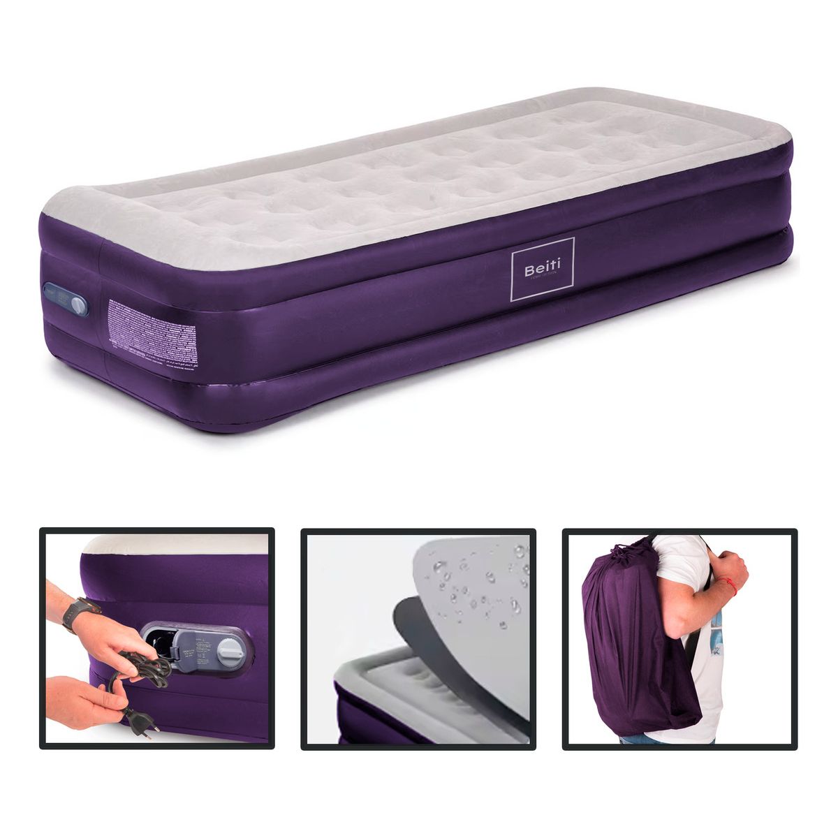 GENERICO - Colchon Inflable Electrico camping glamping 1 Plaza 45cm