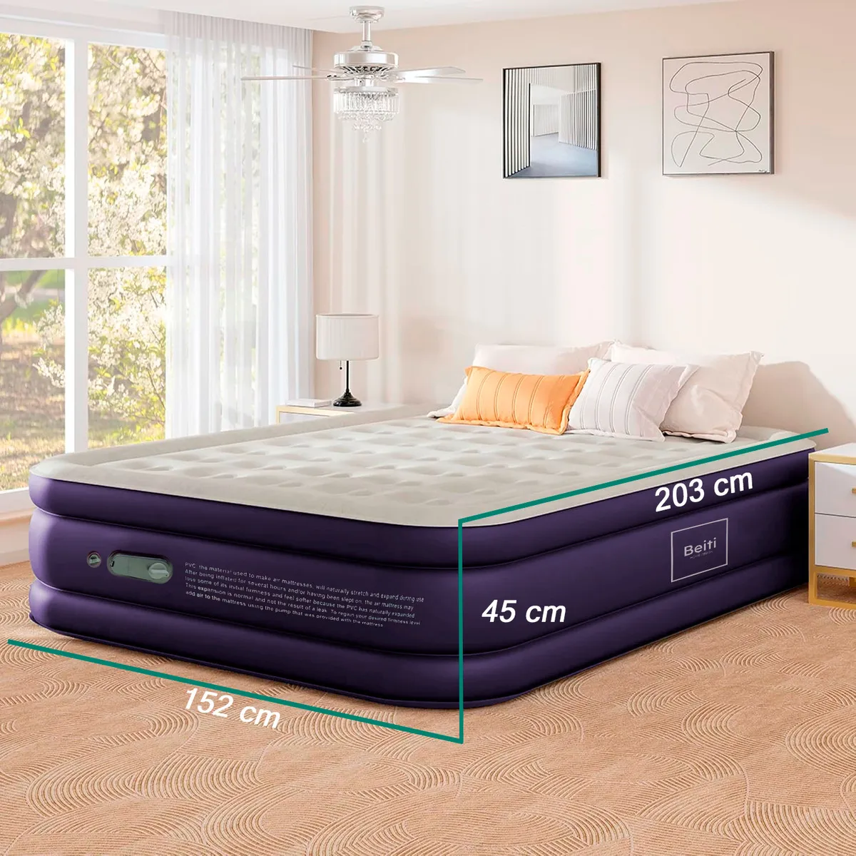 GENERICO - Colchon Inflable Electrico camping glamping 2 Plaza 45cm