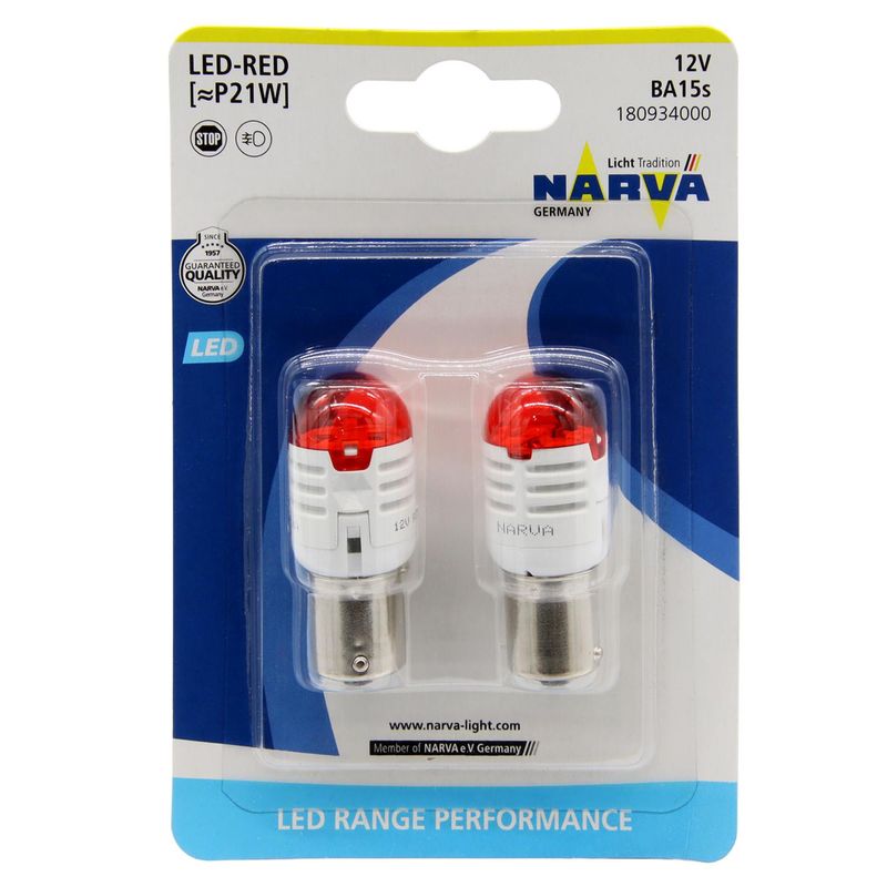 NARVA - P21W Led Roja Rpe X2