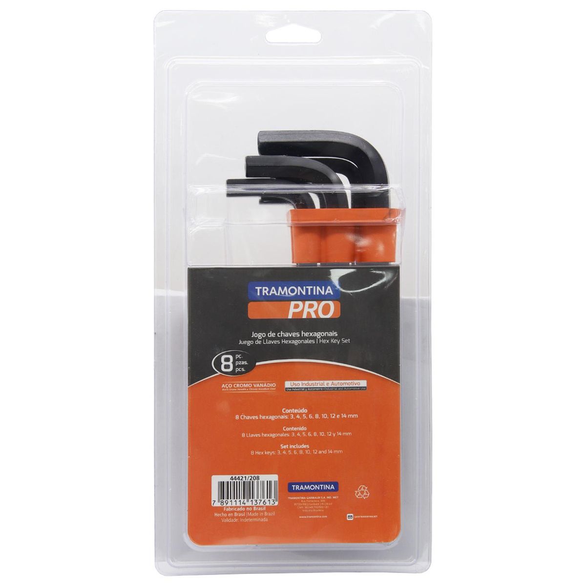 TRAMONTINA - Juego Llaves Allen Hexagonales Largas 8 Piezas Tramontina Pro