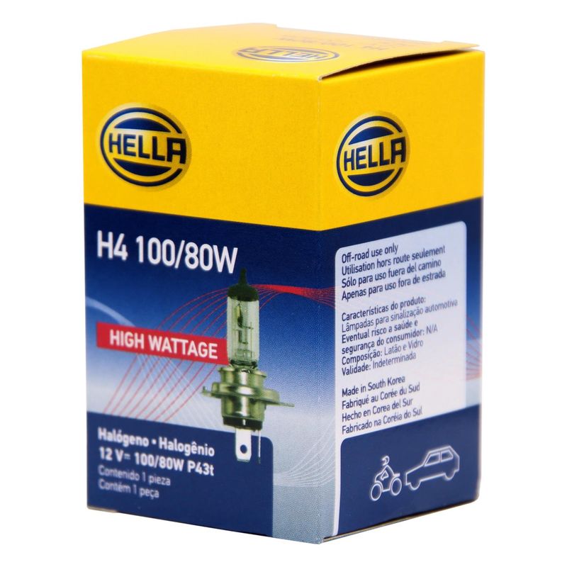 HELLA - Ampolleta Halógena H4 12V 100/80W P43T T4.625 