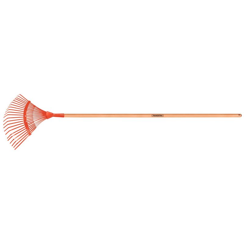 TRAMONTINA - Barre Hojas Metalica 22 Dientes Mango Madera 120Cm-Naranjo