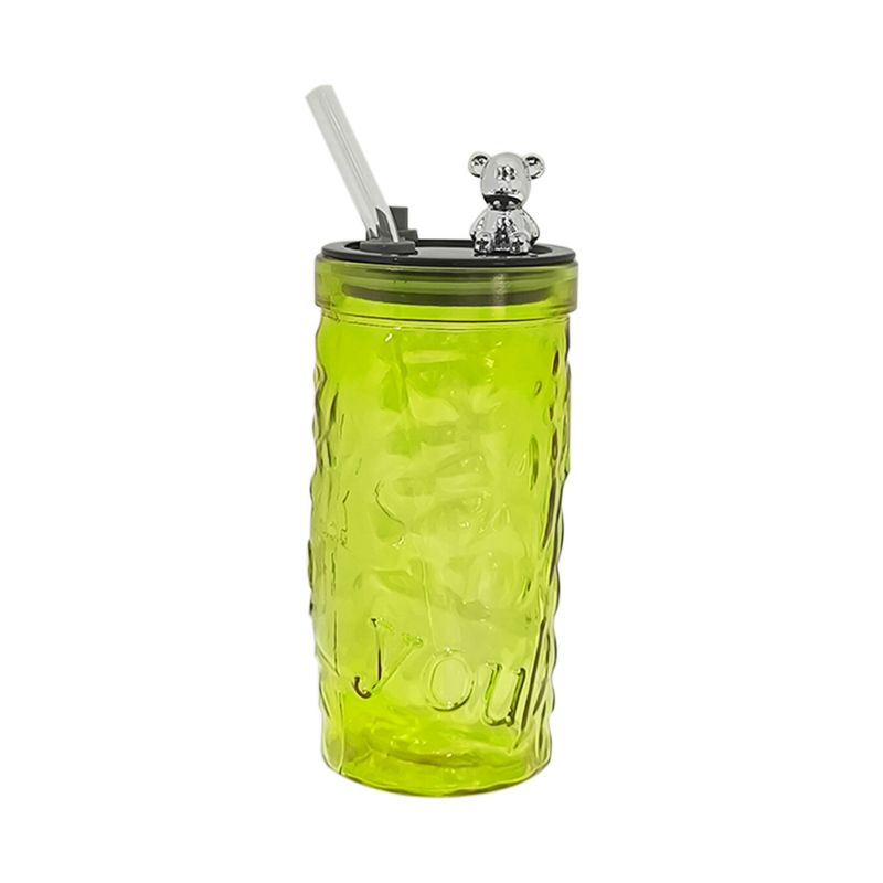 GENERICO - VASO DE VIDRIO 350ML CON BOMBILLA OSITO COLORES SURTIDOS