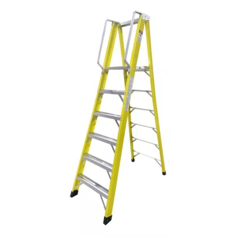 GENERICO - Escalera Industrial Plataforma Fibra De Vidrio 6 Peldaños Amarilla