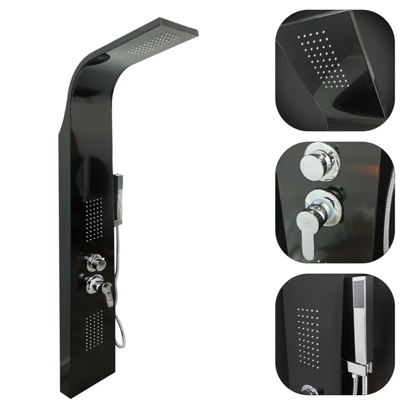 HOMEBRANDT - Ducha Columna Panel De 3 Jets Con Hidromasajes Torre Negra