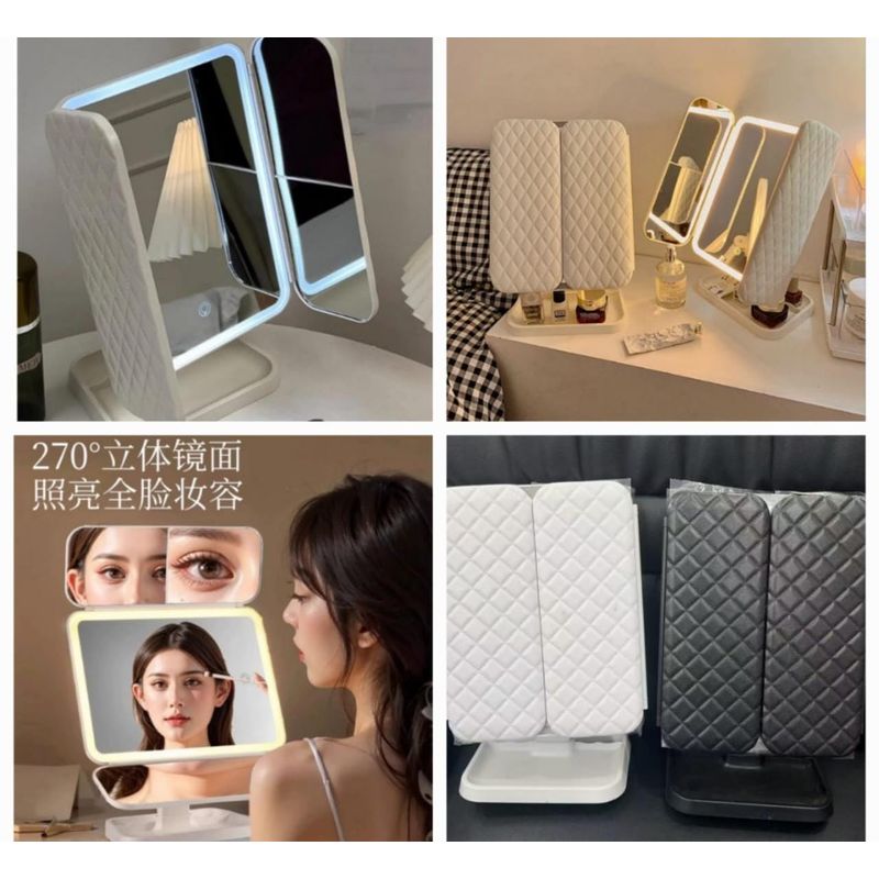 GENERICO - Espejo Tocador Maquillaje Profesional Aumento Led Plegable NEGRO