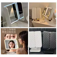 GENERICO - Espejo Tocador Maquillaje Profesional Aumento Led Plegable NEGRO