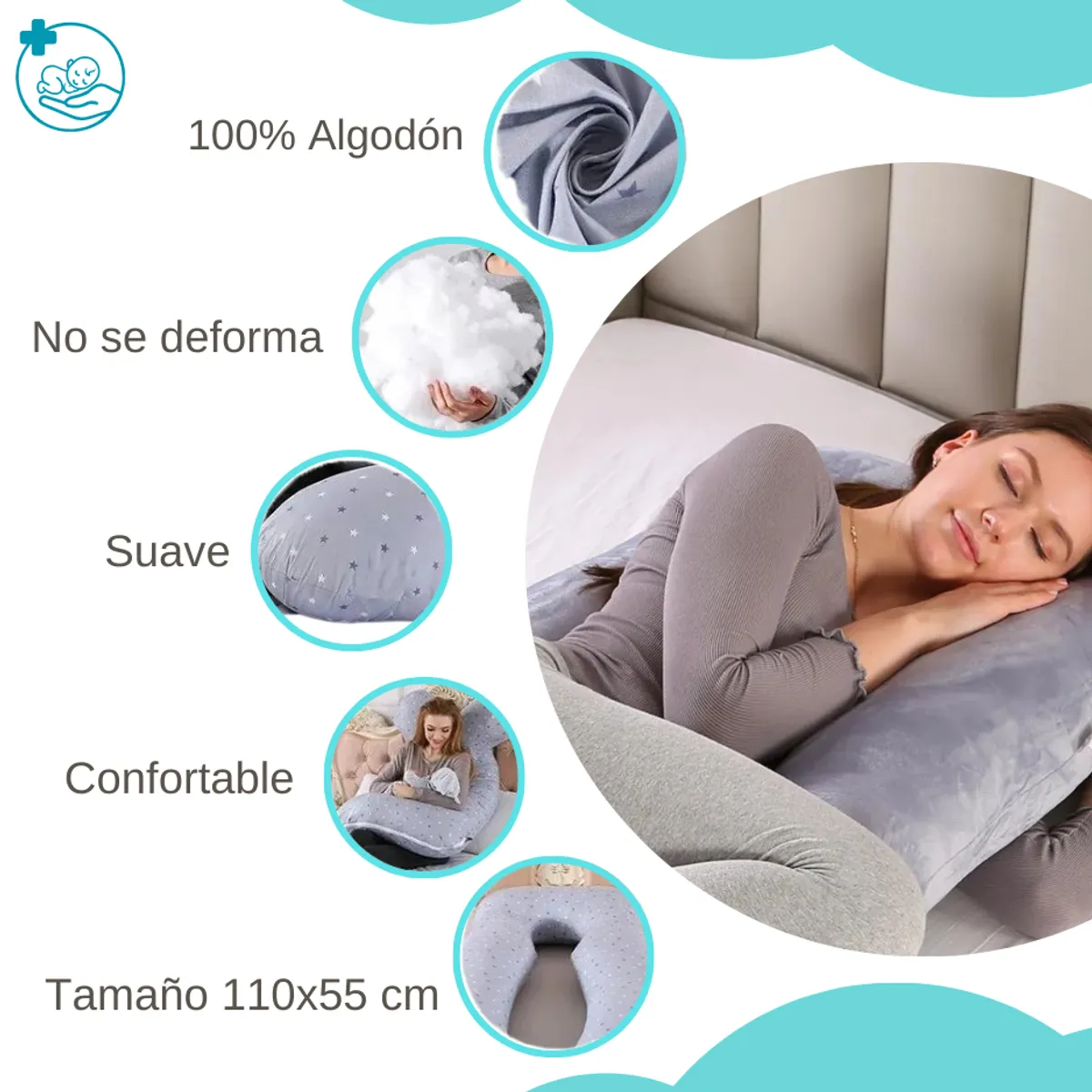 GENERICO - Cojin Almohada Para Embarazadas Maternal con Forma U