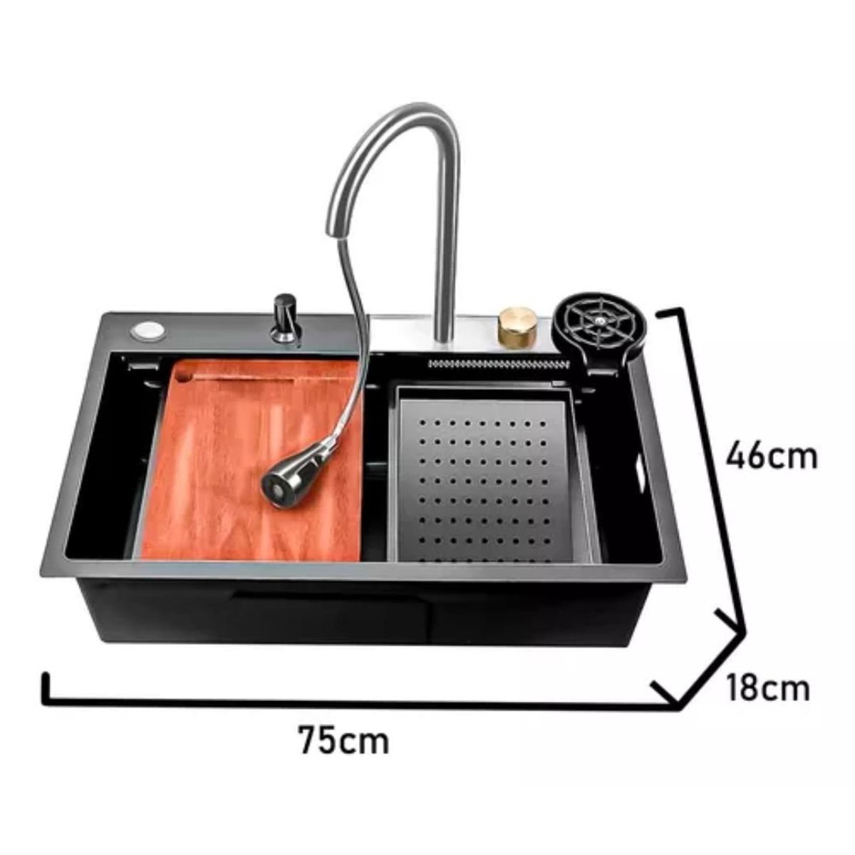 GENERICO - Lavaplatos Cascada Lavavasos Llave 2 Modos 75x46 Acero Inoxidable