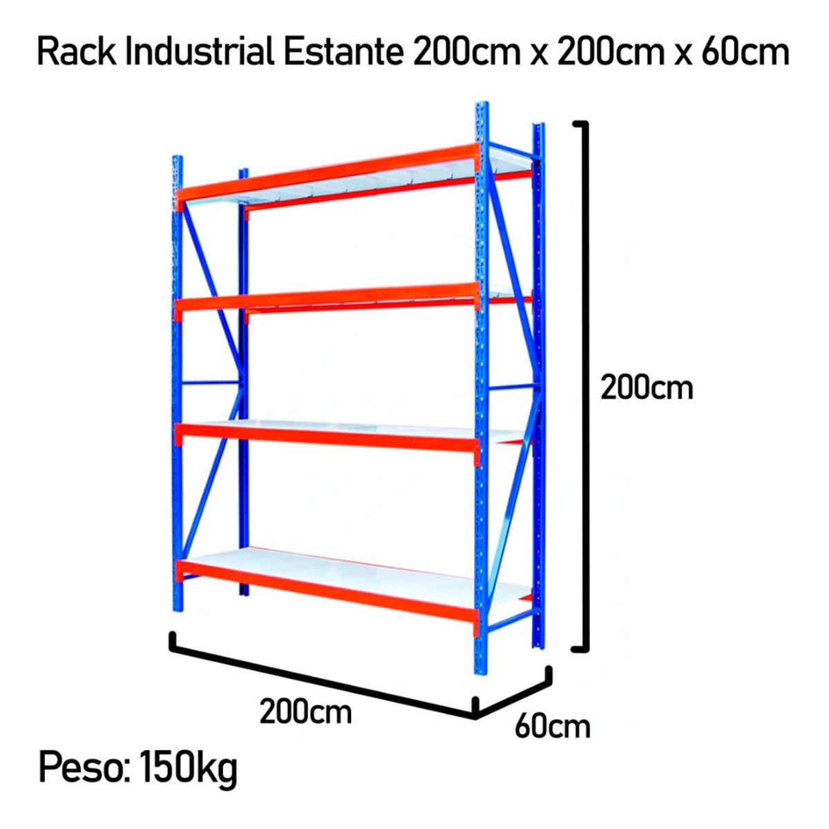 HOMEBRANDT - Estante Metálico Rack 200x200x60cm Sin Pernos 800kg