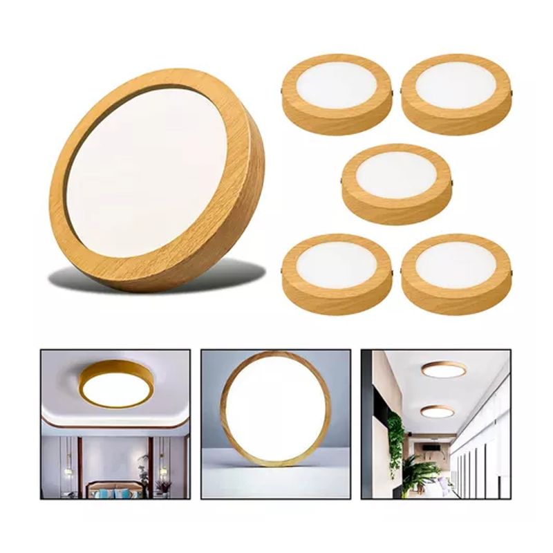 GENERICO - 6 Foco Plafon Led Redondo Sobrepuesto 36w Luz Fria Madera