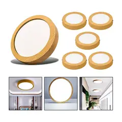 GENERICO - 6 Foco Plafon Led Redondo Sobrepuesto 36w Luz Fria Madera