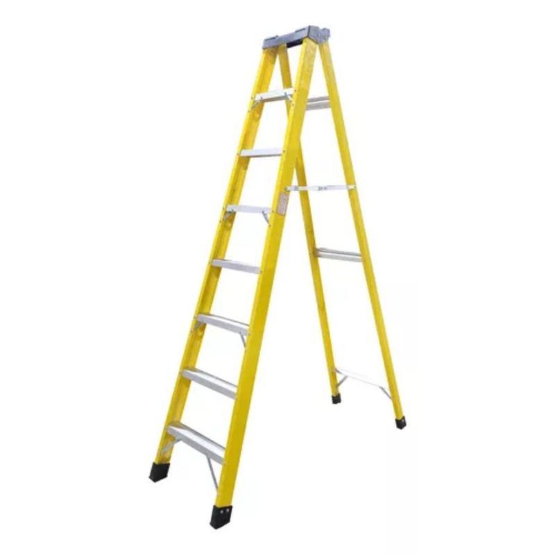 GENERICO - Escalera Fibra De Vidrio Industrial 2,4mts 8 Peldaños 150 kg Amarilla