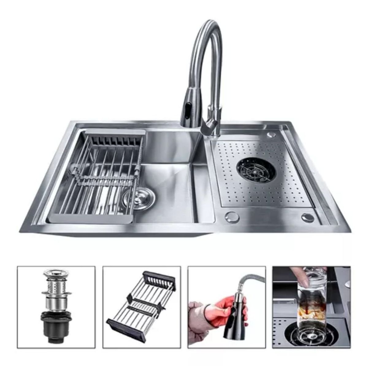 GENERICO - Lavaplatos Con Llave Moderno 80x50 Con Lavavasos Grifo Y Accesorios