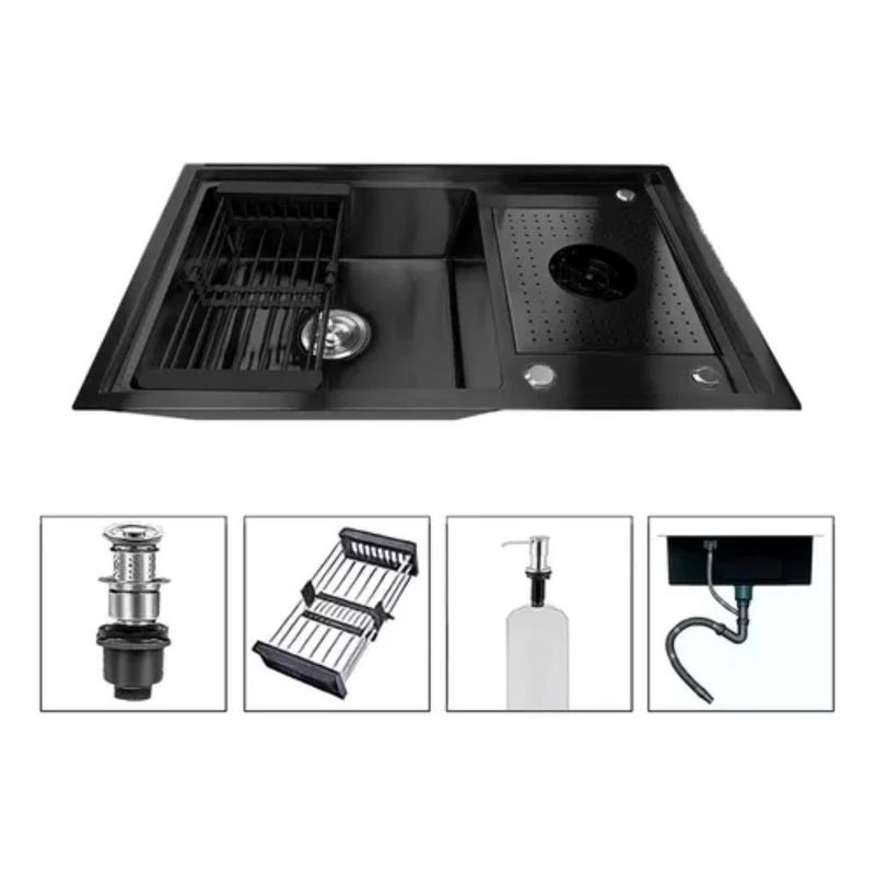GENERICO - Lavaplatos 80x50cm Acero 304 Con Lavavasos Empotrable Moderno Negro