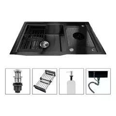 GENERICO - Lavaplatos 80x50cm Acero 304 Con Lavavasos Empotrable Moderno Negro
