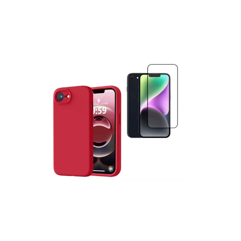 GENERICO - Kit Carcasa Silicona Color Con Lamina de Vidrio Para iPhone 16E
