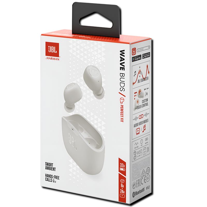 JBL - Audífonos JBL Bluetooth TWS Wave Buds Autonomía de 32H White