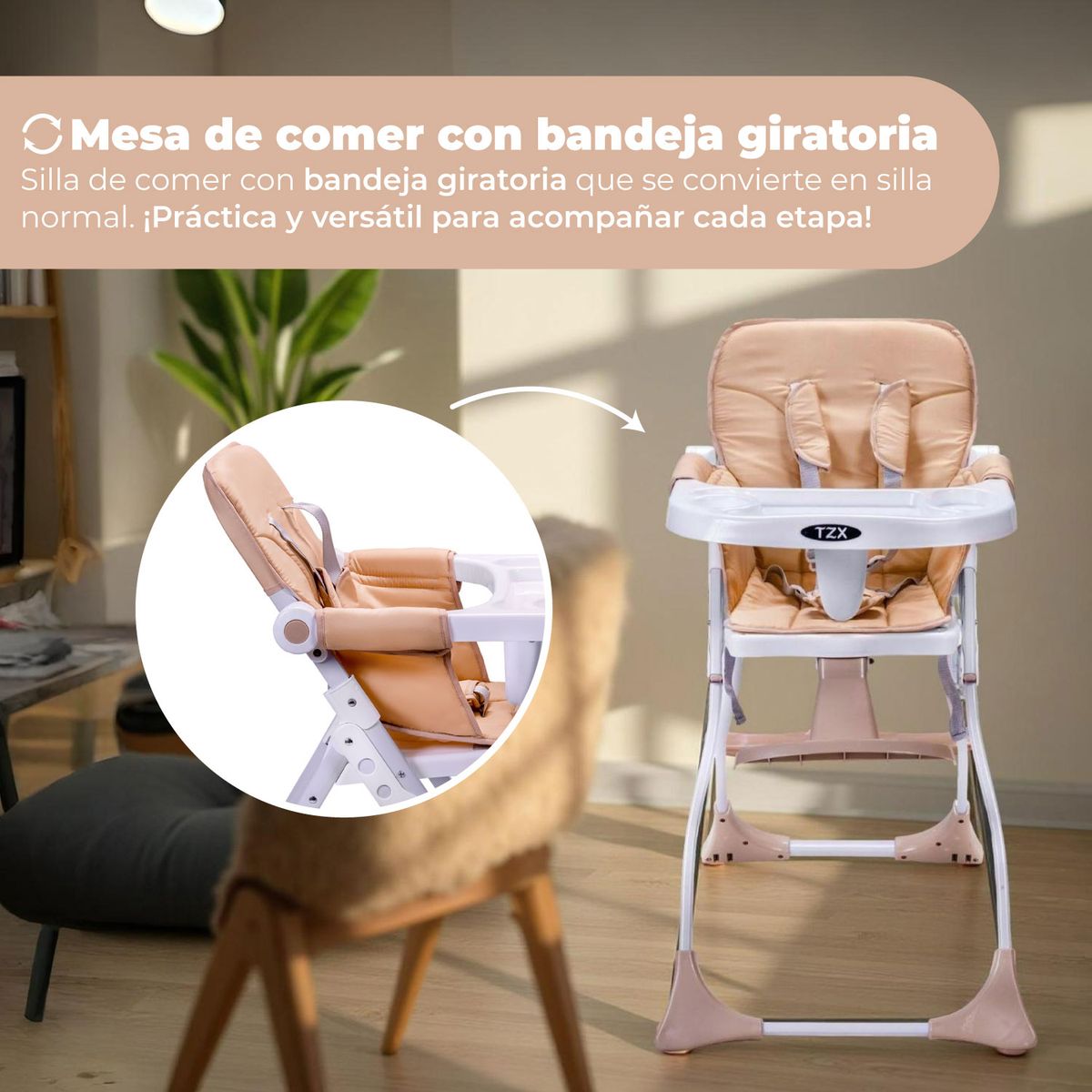 ALPHA - Silla Comer Bebe Plegable Folding Golden