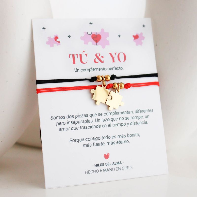 GENERICO - Pulsera para parejas - Puzzle Rompecabezas Dorado