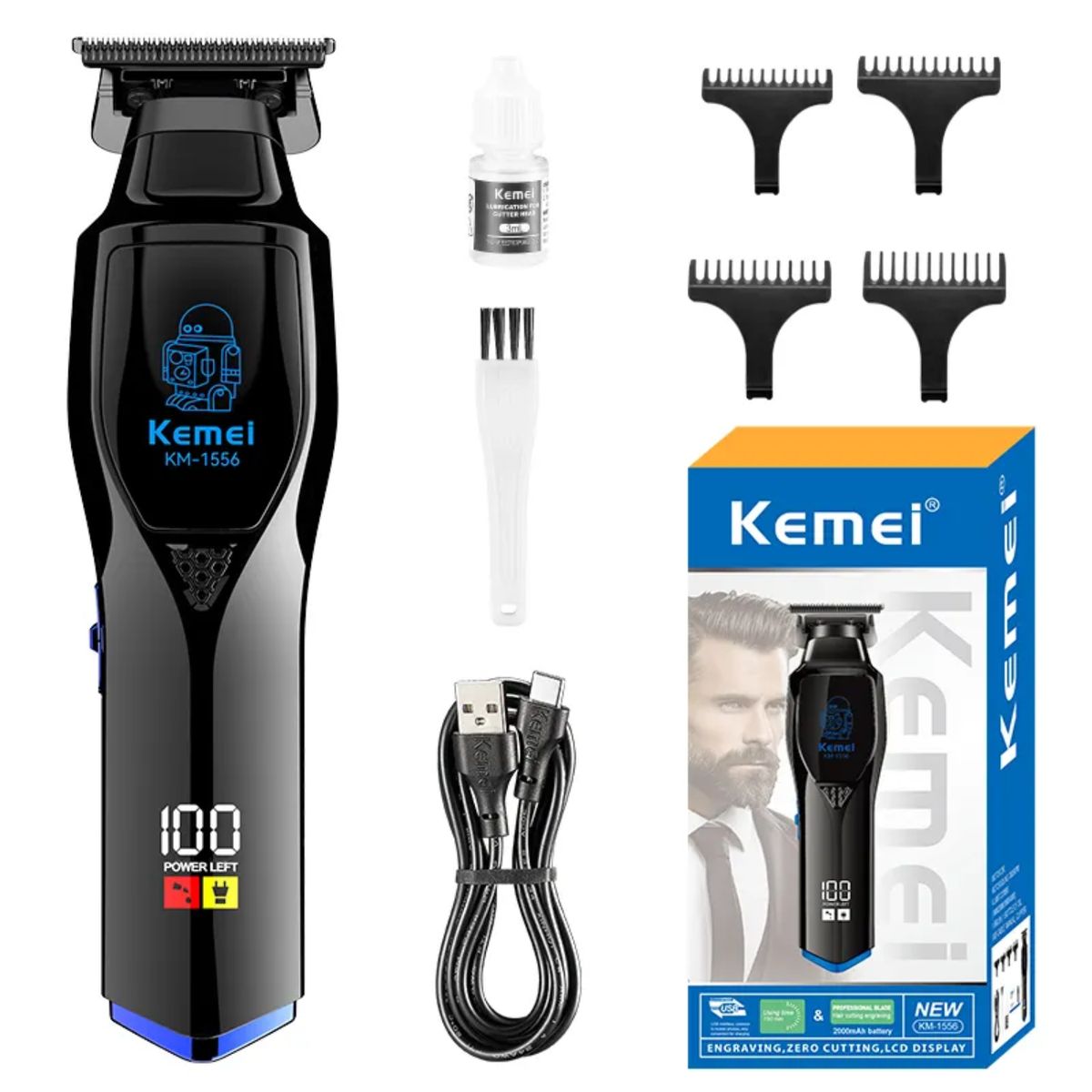 KEMEI - Maquina Patillera Trimmer Recargable Kemei KM1556 Digital