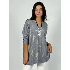 ENIGMATICA BOUTIQUE - Sweater Spandex Plumas Brillantes - Negro