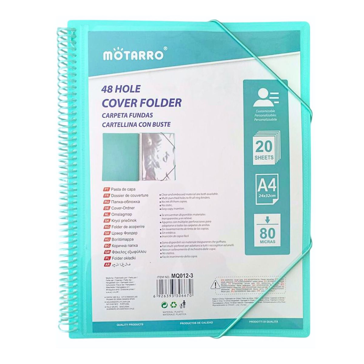 MOTARRO - Carpeta Archivadora Anillada A4 Con 20 Fundas Transparentes