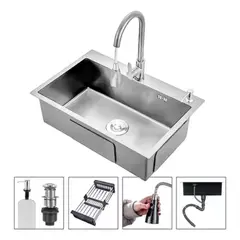 GENERICO - Lavaplatos 68x45cm De Acero Con Llave Dual Full Accesorios Plateado