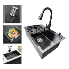 GENERICO - Lavaplatos 55x45cm De Acero Con Llave Dual Full Accesorios Negro