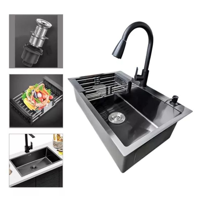GENERICO - Lavaplatos 60x45cm De Acero Con Llave Dual Full Accesorios Negro