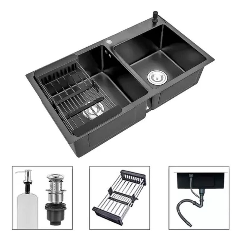 GENERICO - Lavaplatos 78x43cm Con Accesorios Acero Inoxidable Negro