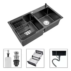 GENERICO - Lavaplatos 78x43cm Con Accesorios Acero Inoxidable Negro