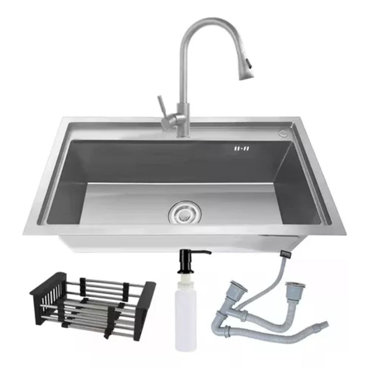 GENERICO - Lavaplatos 60x45cm De Acero Con Llave Dual Full Accesorios Plateado