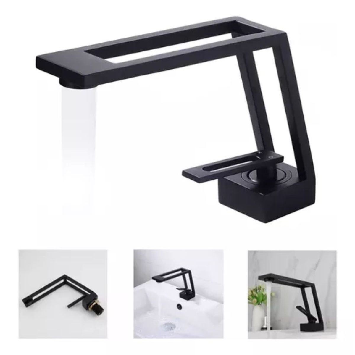 GENERICO - Llave Lavamanos Monomando Griferia De Lujo Diseño Moderno Negro