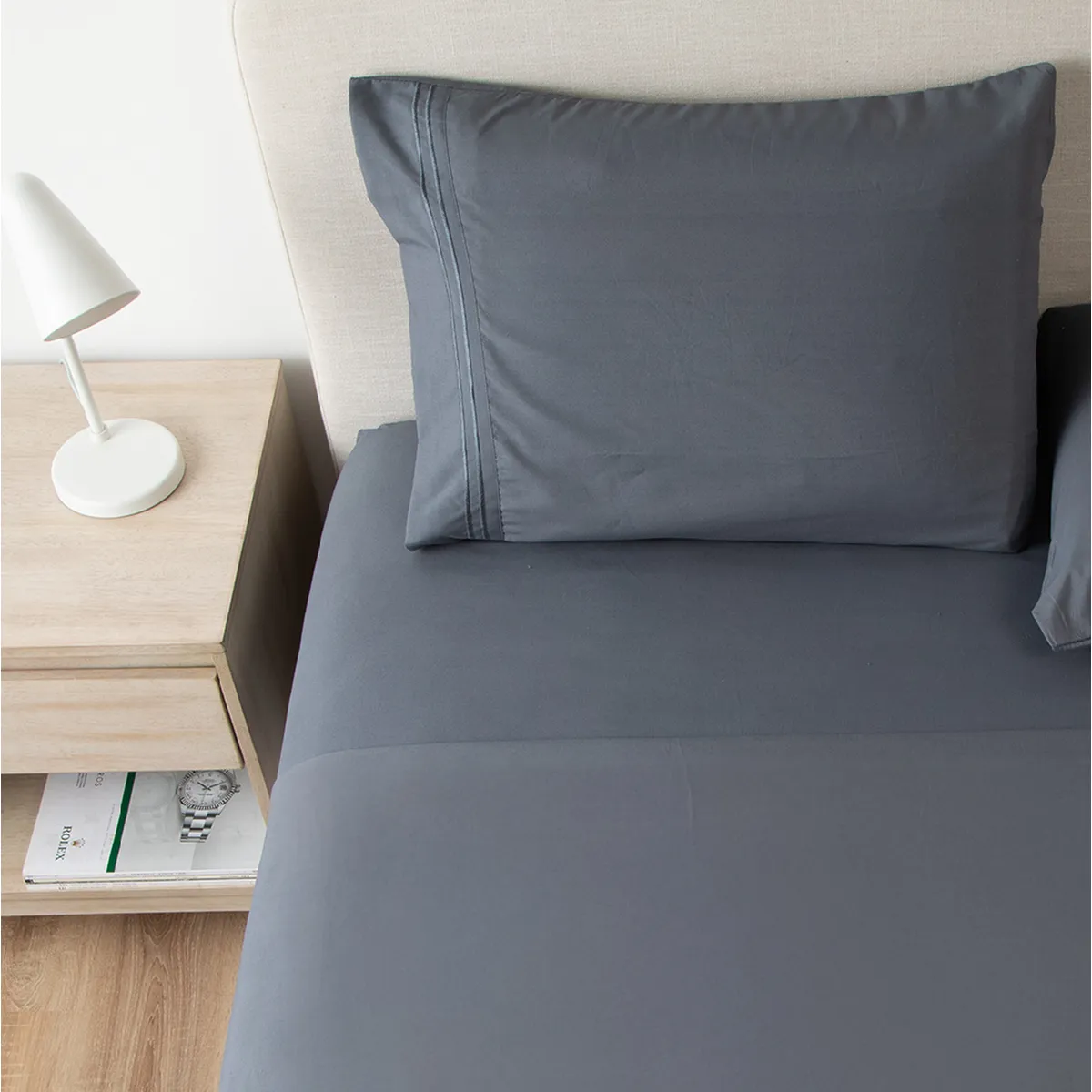 CASATUA - Sabana 1800 Hotel Ultra Suave Funda Bordada - Gris oscuro - 1,5 plazas