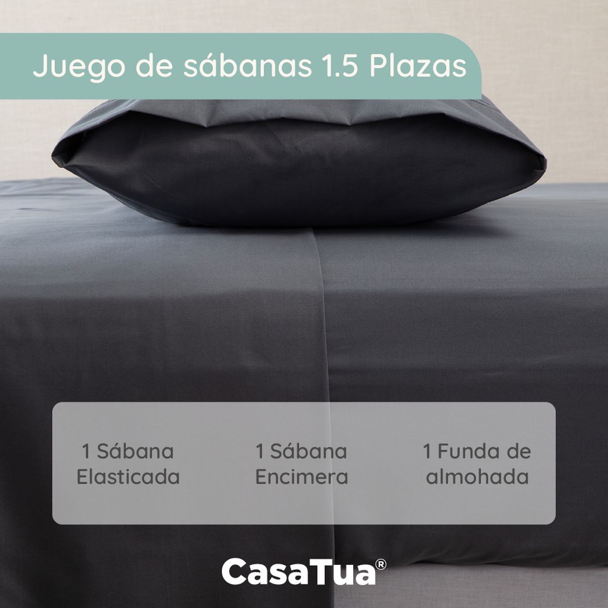CASATUA - Sabana 1800 Hotel Ultra Suave Funda Bordada - Gris oscuro - 1,5 plazas