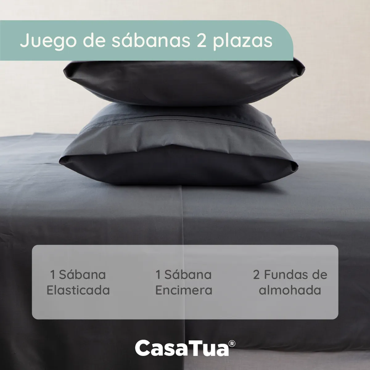 CASATUA - Sabana 1800 Hotel Ultra Suave Funda Bordada - Gris oscuro - 2 Plazas