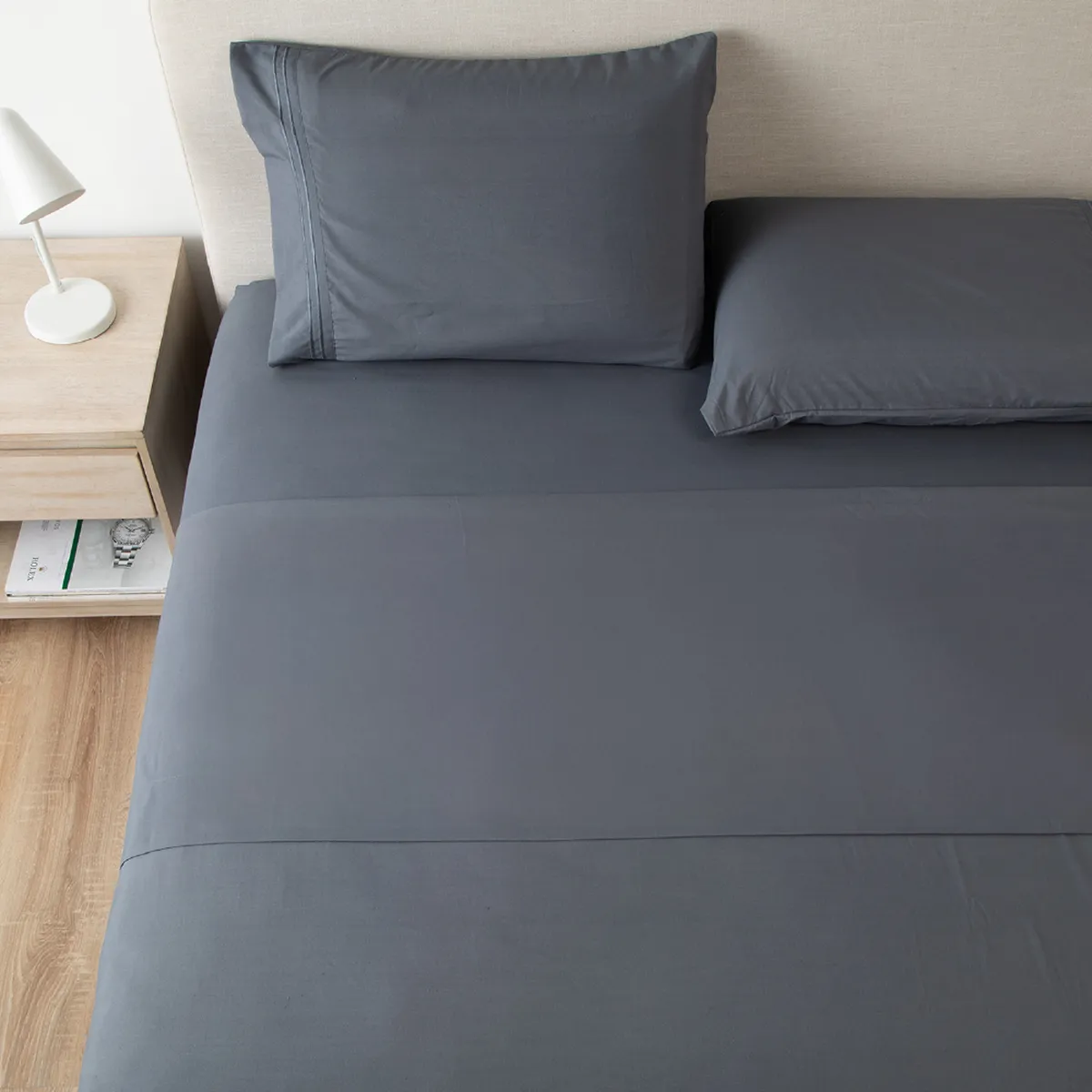 CASATUA - Sabana 1800 Hotel Ultra Suave Funda Bordada - Gris oscuro - King