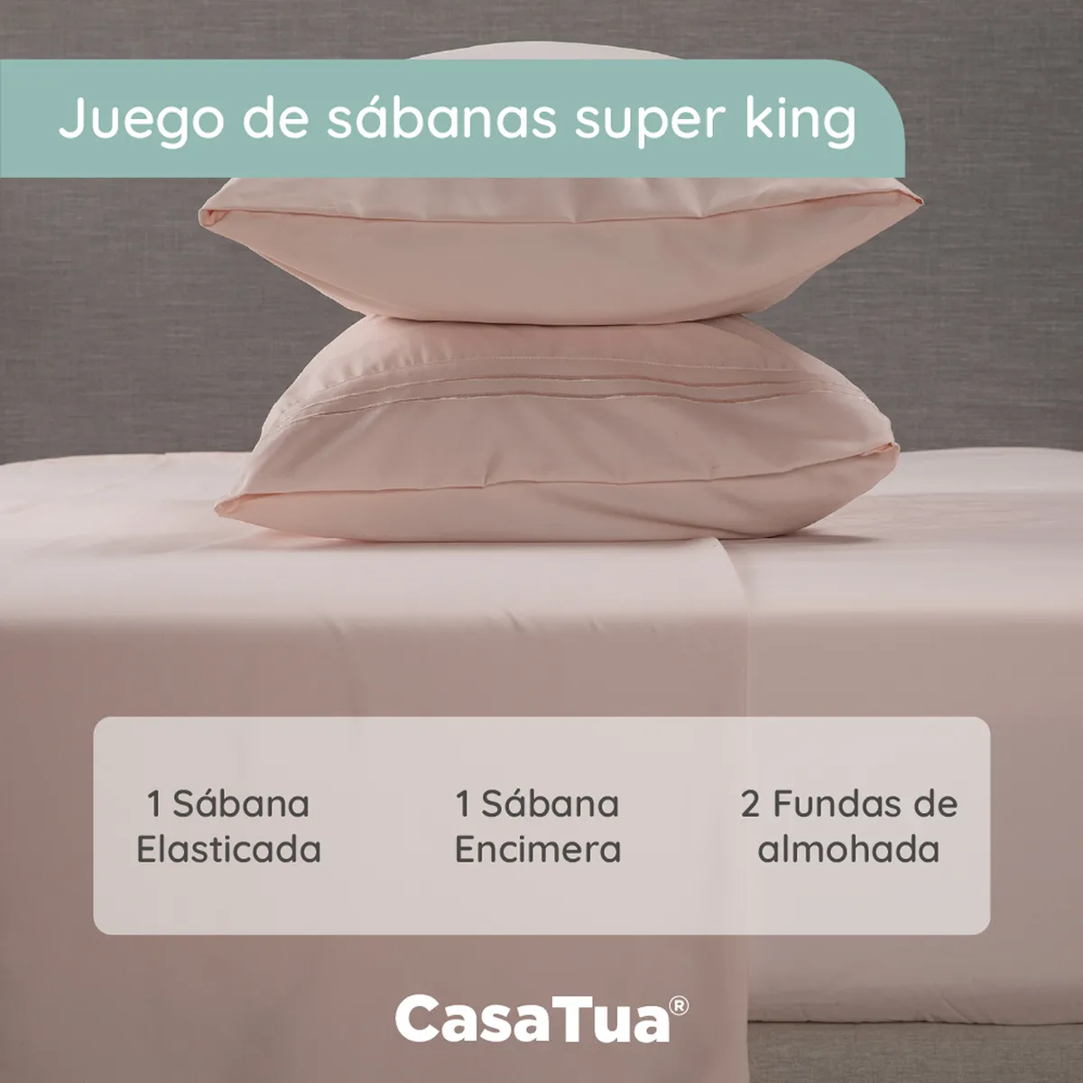 CASATUA - Sabana 1800 Hotel Ultra Suave Funda Bordada - Rosa - Super King