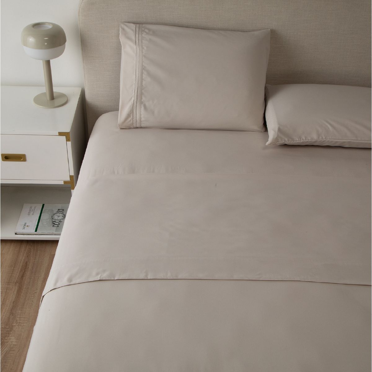 CASATUA - Sabana 1800 Hotel Ultra Suave Funda Bordada - Beige - 2 Plazas
