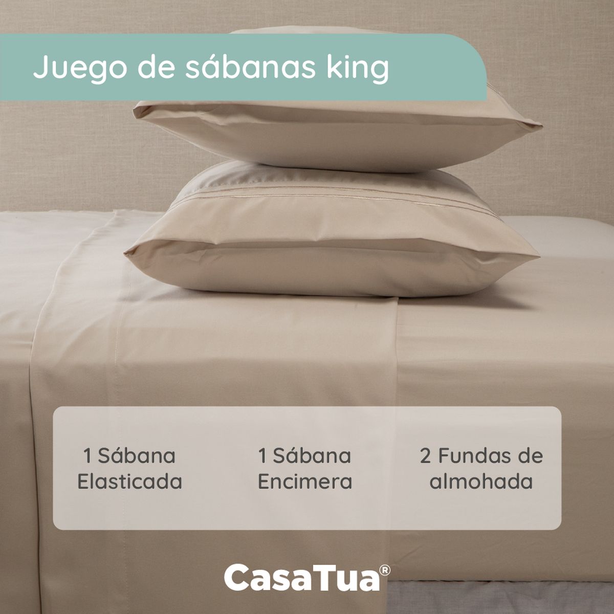CASATUA - Sabana 1800 Hotel Ultra Suave Funda Bordada - Beige - King