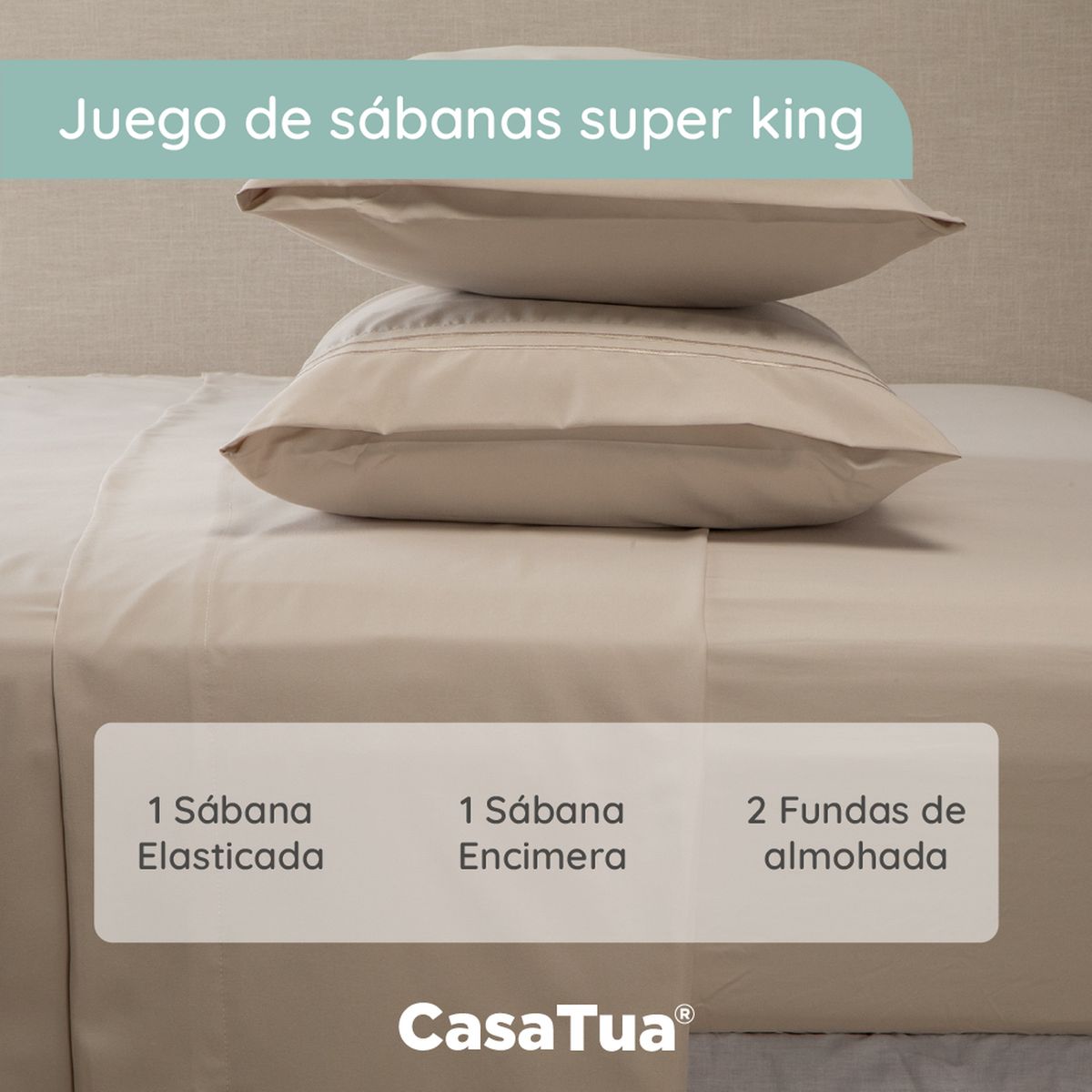 CASATUA - Sabana 1800 Hotel Ultra Suave Funda Bordada - Beige - Super King
