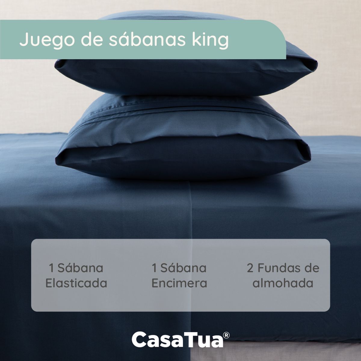 CASATUA - Sabana 1800 Hotel Ultra Suave Funda Bordada - Azul marino - King